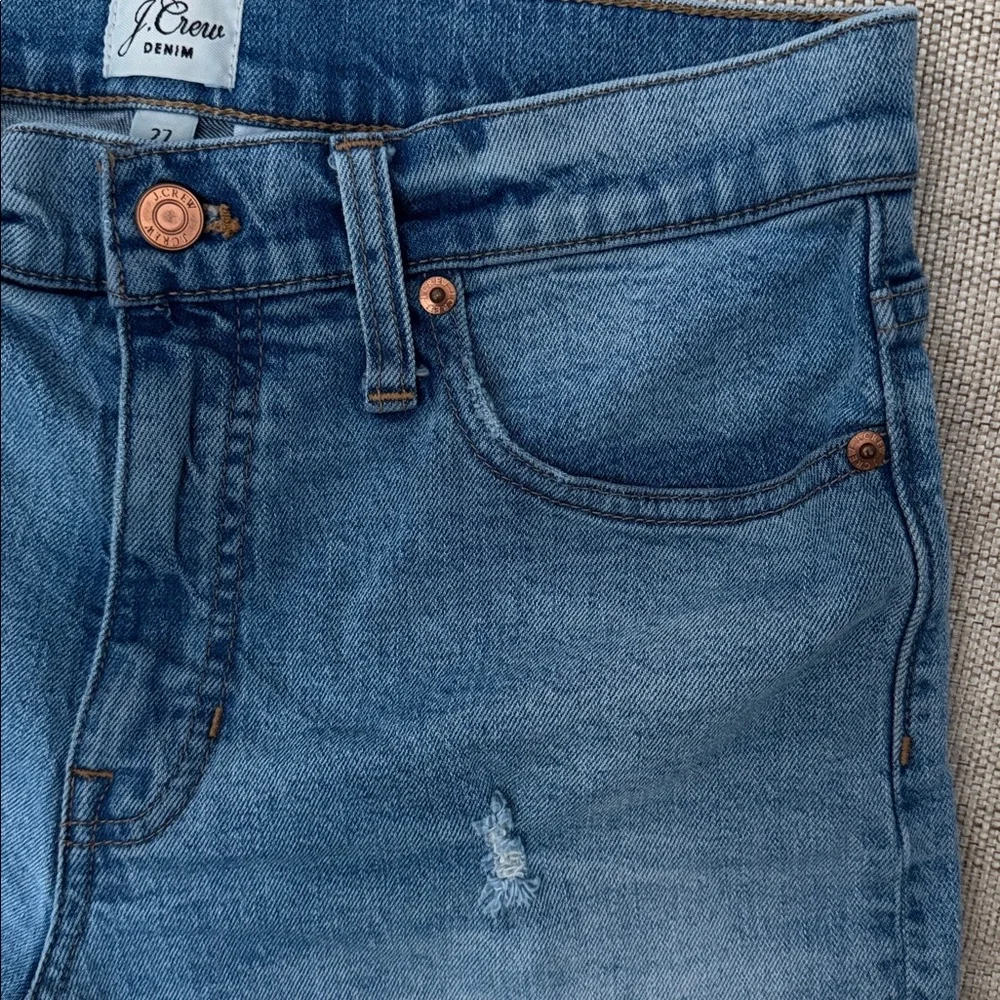 J. Crew Jean Shorts Faded Zipper Fly 5 Pocket Raw Hem Lightly Distressed